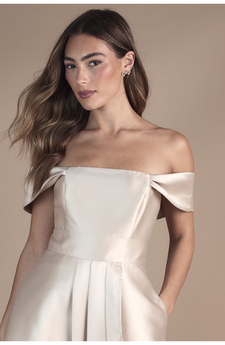 Coast Bardot Twill Bridesmaid Dress, Alternate, color, Champagne