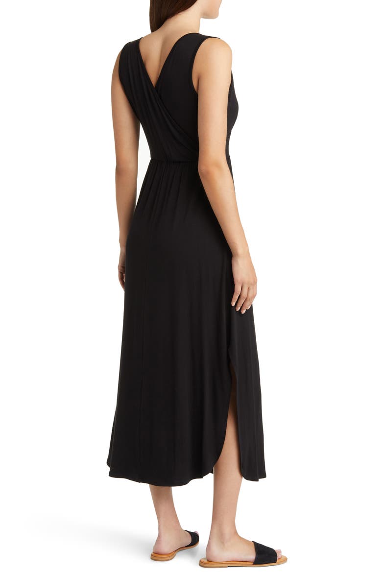 Sleeveless V-Neck Jersey Midi Dress, Alternate, color, BLACK