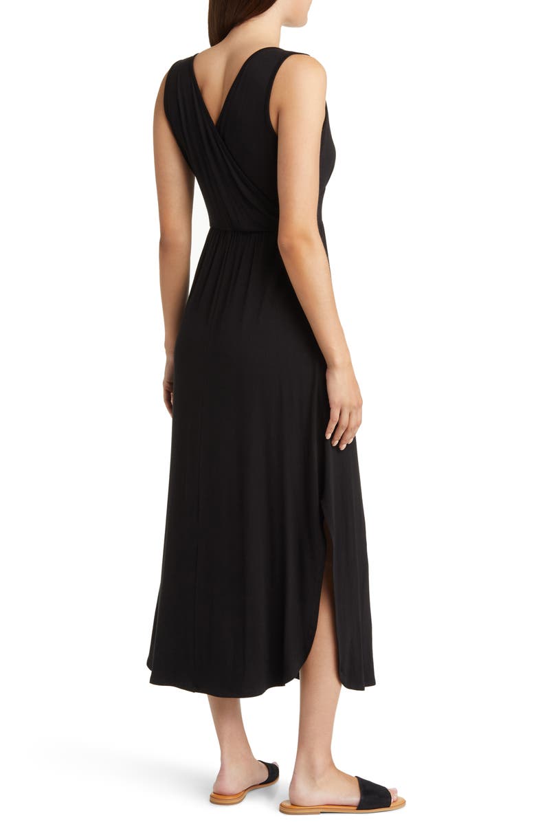 Loveappella Sleeveless V-Neck Jersey Midi Dress, Alternate, color, Black