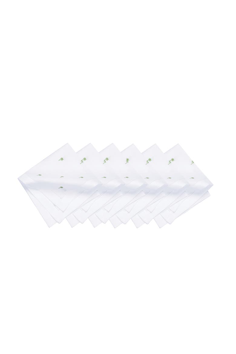 Green Palms Embroidered Machine Washable Hemstitch Napkins Set of 6, Main, color, White