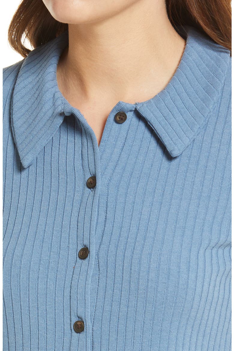 Rib Polo Button-Front Tee, Alternate, color, DISTANT OCEAN