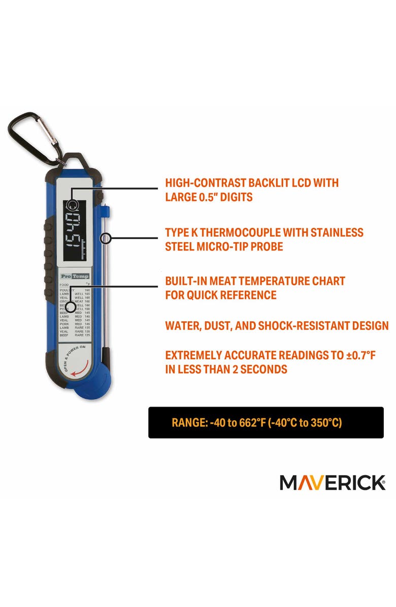 Maverick Pro-Temp Professional Thermocouple Thermometer, Blue, Alternate, color, Blue