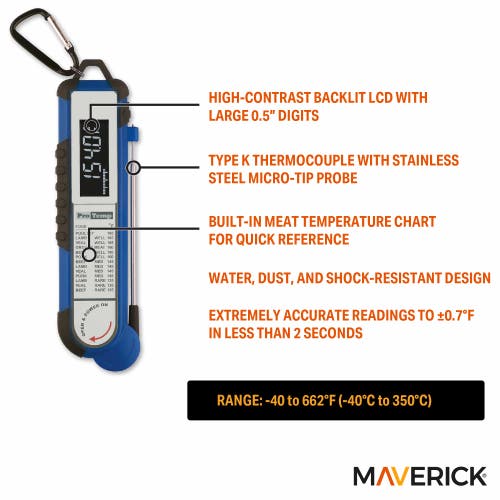 Maverick Pro-temp Professional Thermocouple Thermometer, Blue In Blue