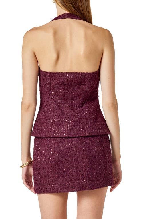 Endless Rose Halter Tweed Button Vest In Burgundy