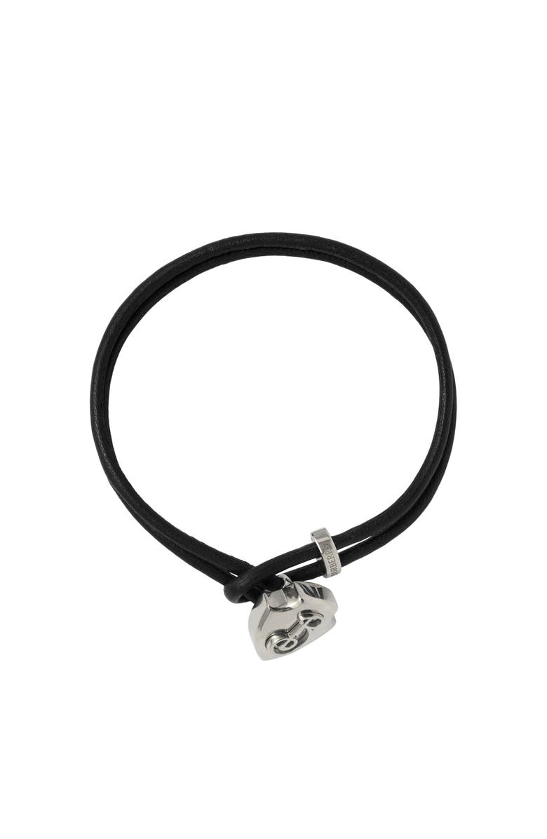 Burberry Leather B Shield Bracelet, Main, color, Silver/Black