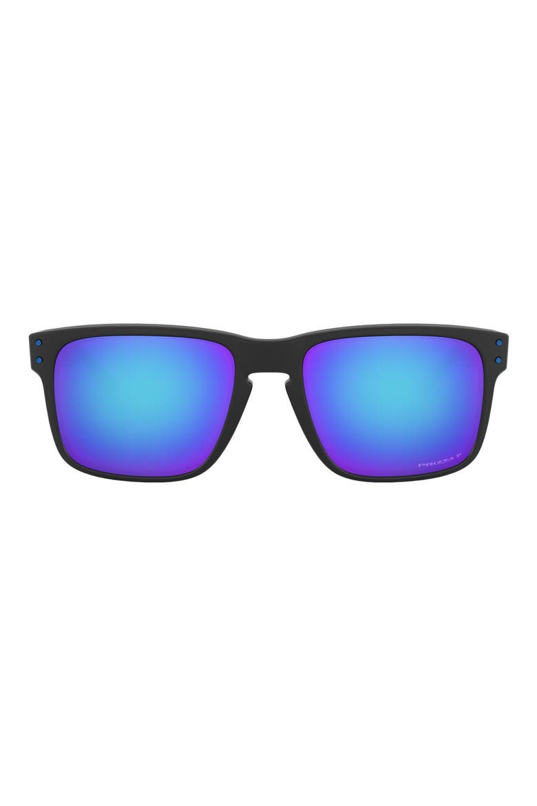 56mm Mirrored Prizm™ Polarized Keyhole Sunglasses, Main, color, RUBBER BLACK