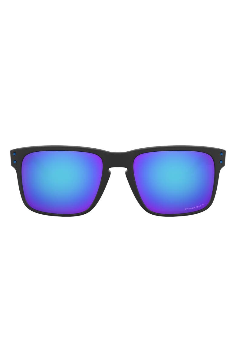 Oakley 56mm Mirrored Prizm<sup>™</sup> Polarized Keyhole Sunglasses, Main, color, Rubber Black