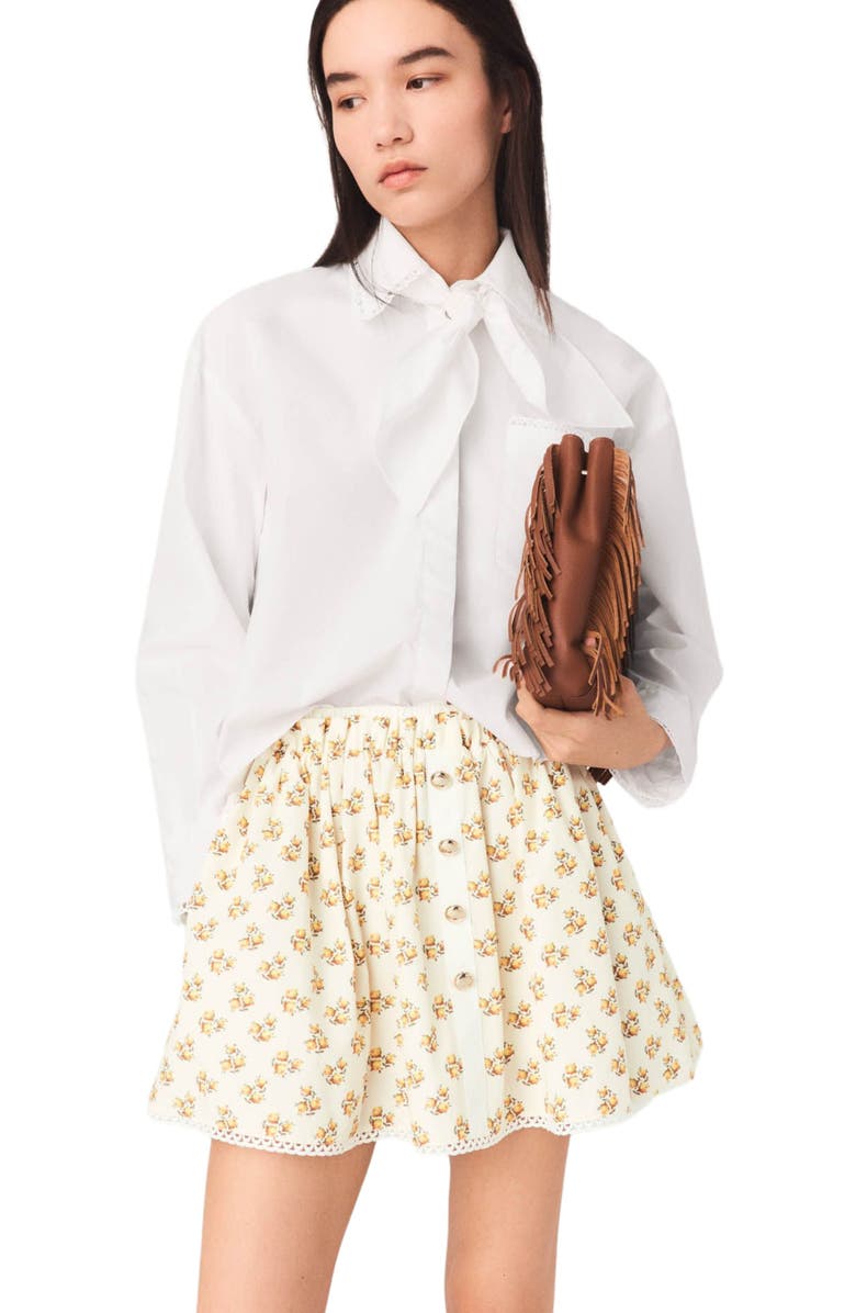 maje Printed skirt with rickrack trim, Alternate, color, Yellow Small Flowers Print