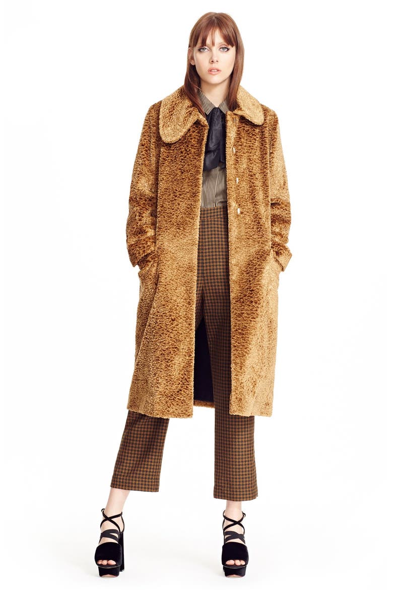 Asymmetrical Tie Collar Coat, Alternate, color, CAMEL