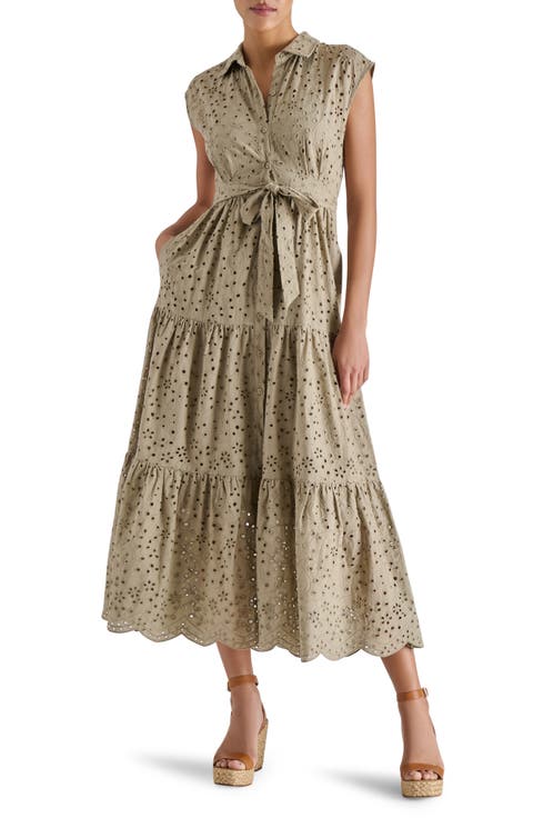 Clover Embroidered Eyelet Sleeveless Tiered Shirtdress