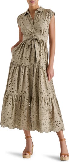 Steve Madden Clover Embroidered Eyelet Sleeveless Tiered