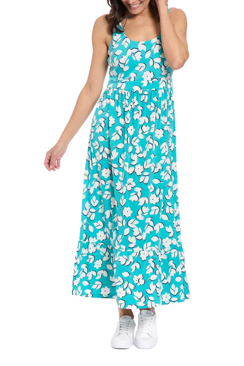 Floral Maxi Dress, Main, color, BLUE-GREEN/ IVORY