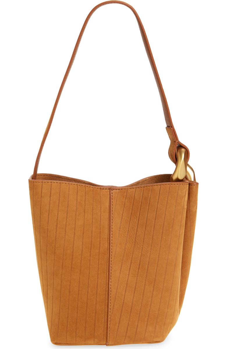 JW Anderson Small Corner Stripe Deerskin Tote, Main, color, Caramel 604
