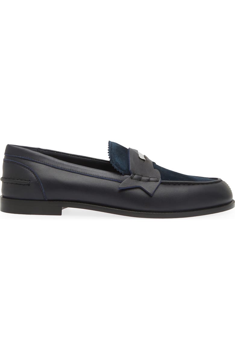 Christian Louboutin Penny Leather & Suede Loafer, Alternate, color, 5817 Marine/ Bco/ Lin Marine