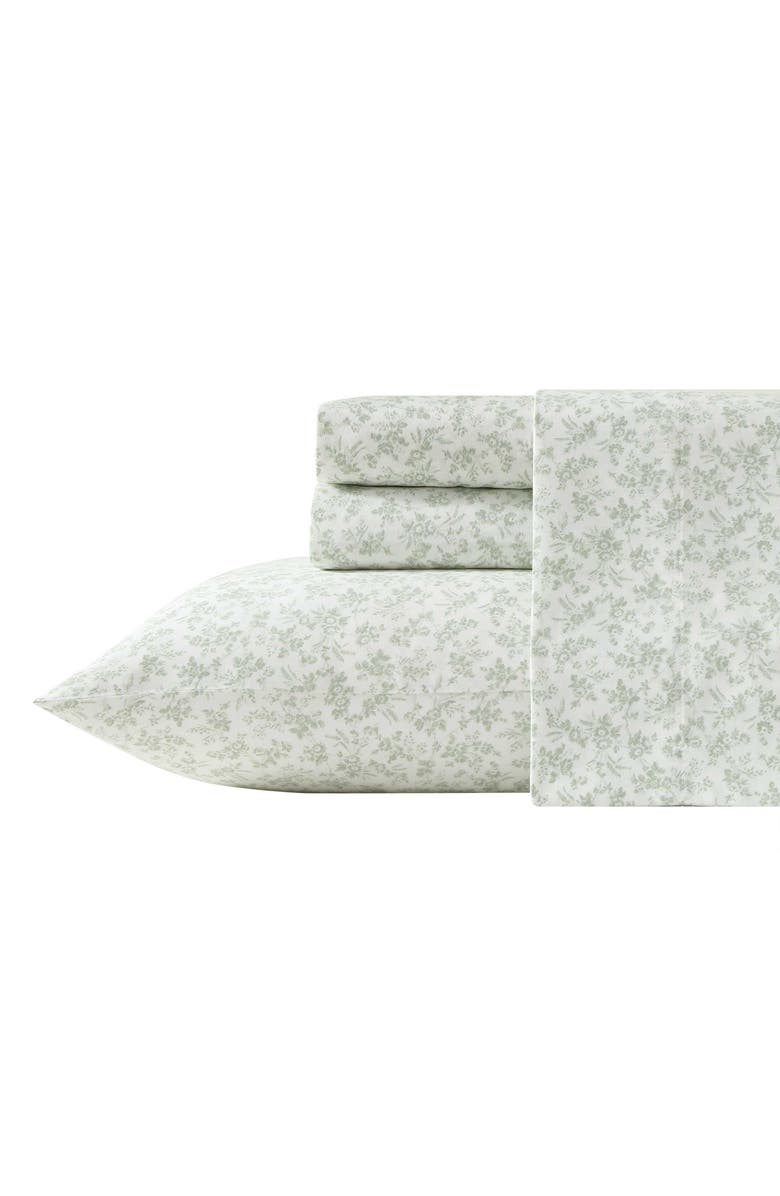 Laura Ashley Floral Toile 300 Thread Count Cotton Sheet Set, Main, color, Green Floral Toile