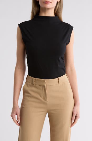 Nordstrom Rack Funnel Neck Ruched Tank In Black