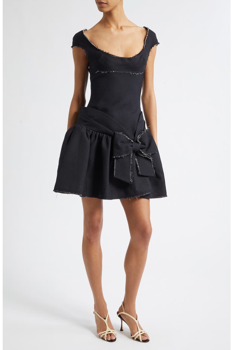 Tweed Bow Minidress, Main, color, NAVY BLUE