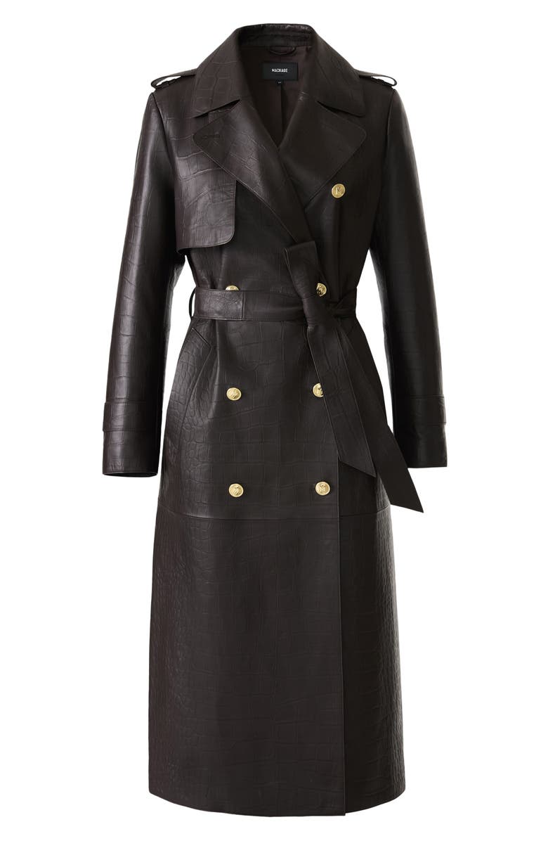 Mackage Gael Double Breasted Lambskin Leather Trench Coat, Alternate, color, Coffee