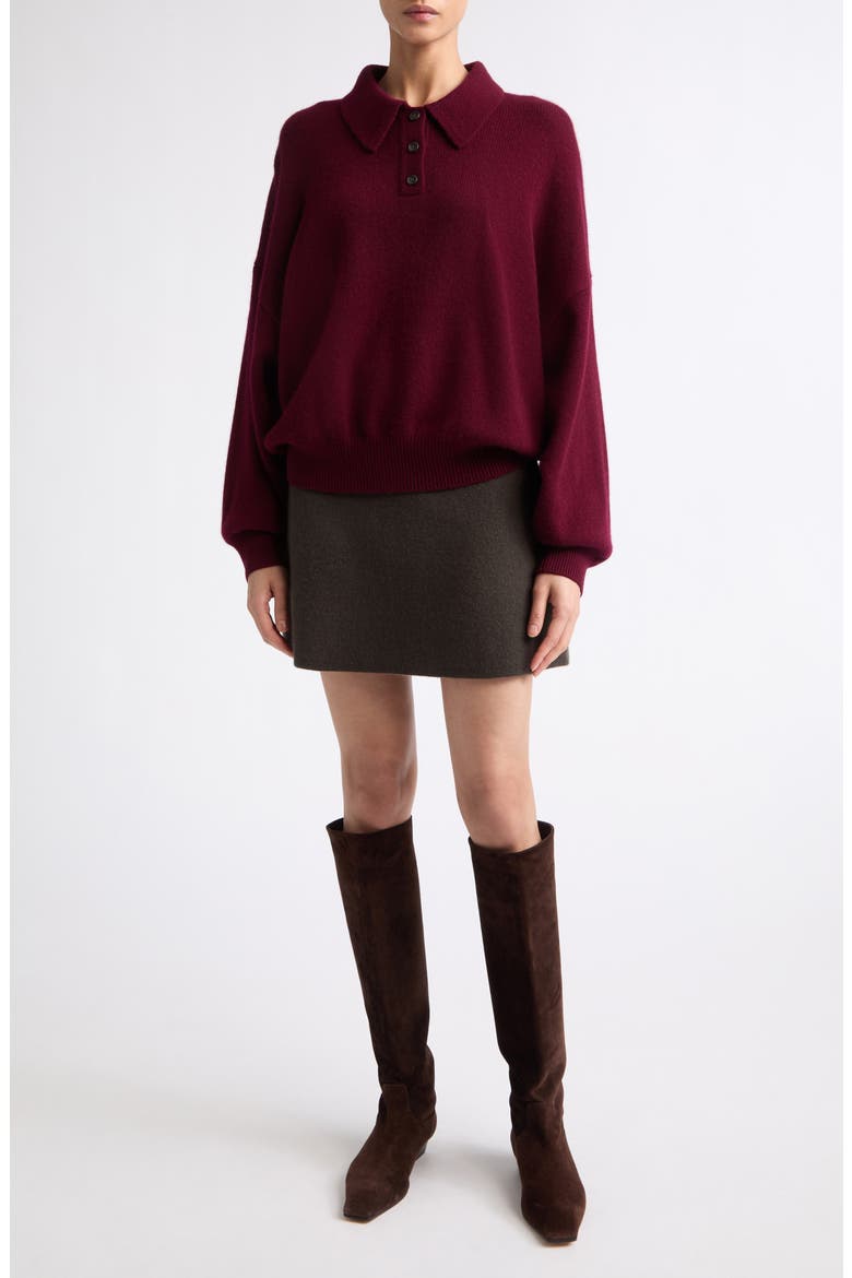 Etta Cashmere Polo Sweater, Alternate, color, DEEP PLUM