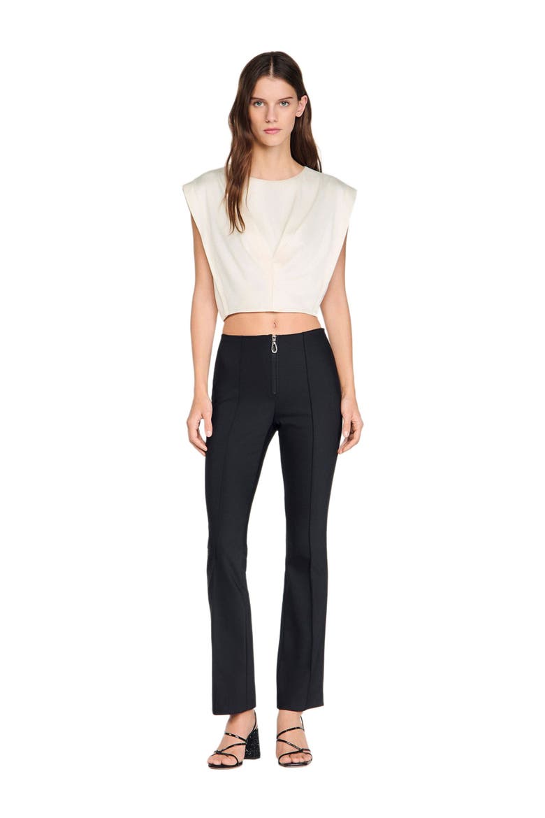 Pleat and zip trousers, Alternate, color, Black