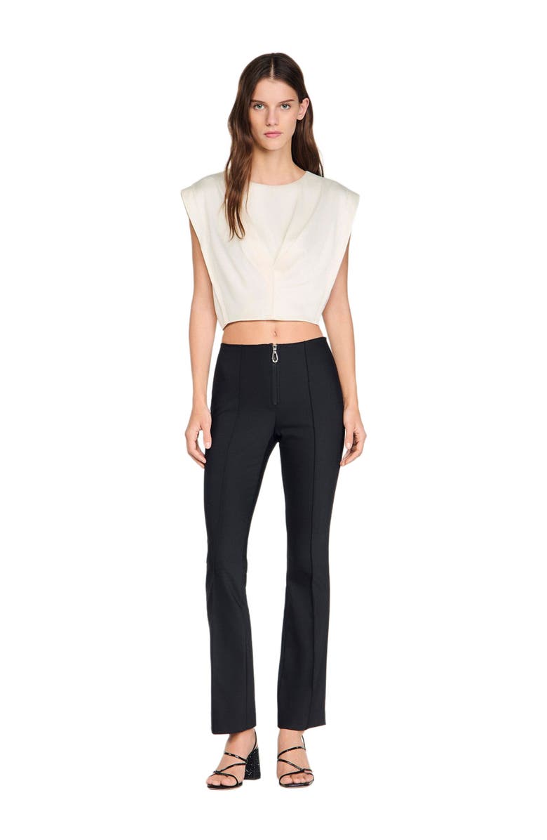SANDRO Pleat and zip trousers, Alternate, color, Black