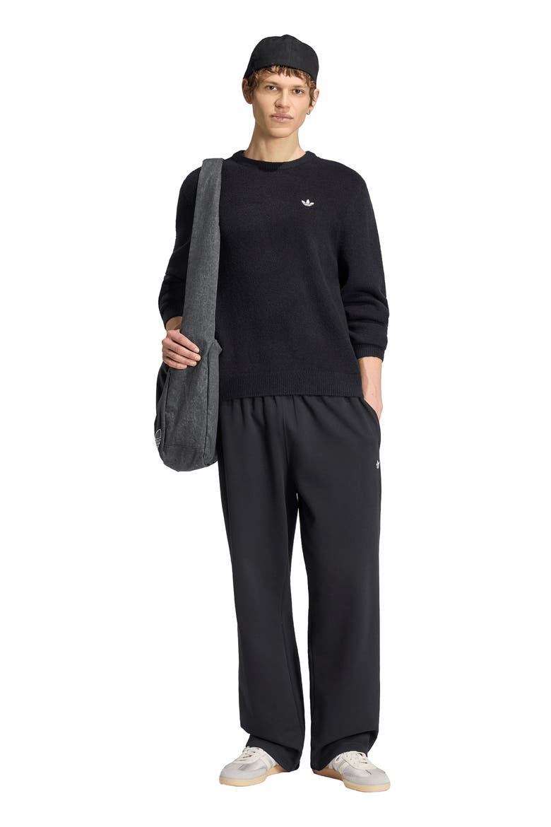 Trefoil Embroidered Crewneck Sweater, Alternate, color, BLACK