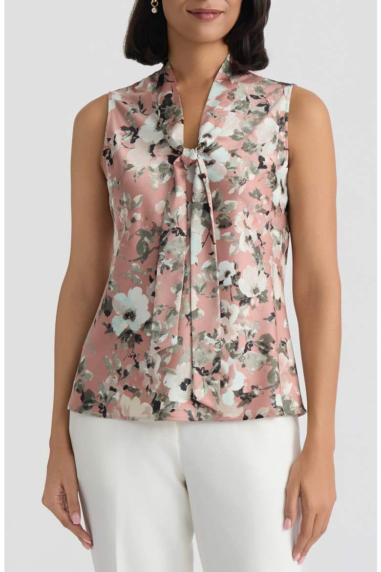 Floral Print Tie Neck Sleeveless Top, Main, color, TEAROSE MULTI