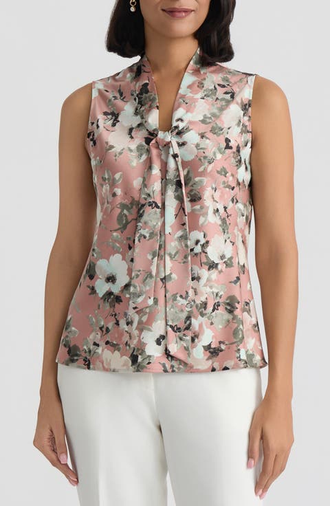 Floral Print Tie Neck Sleeveless Top
