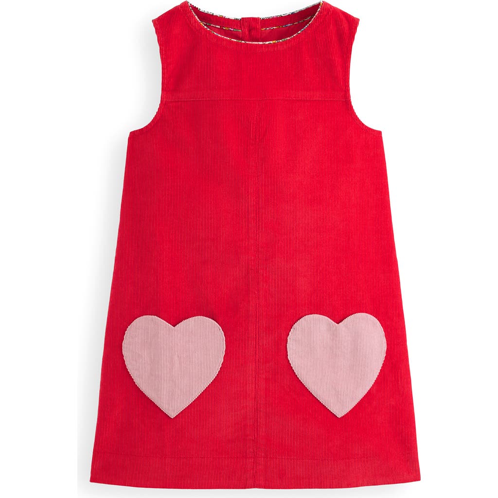 Mini Boden Kids' Heart Pocket Sleeveless Cotton Corduroy Dress In Red