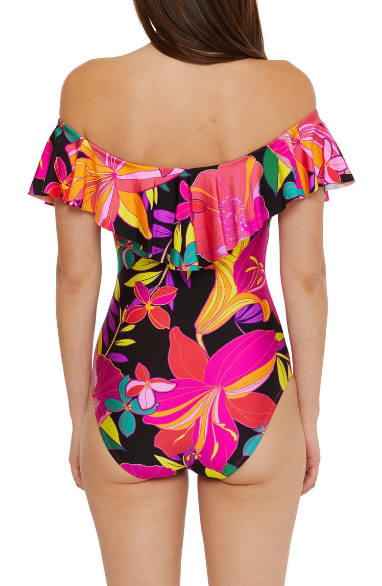 Trina Turk Solar Floral Ruffle Off the Shoulder One-Piece Swimsuit, Alternate, color,