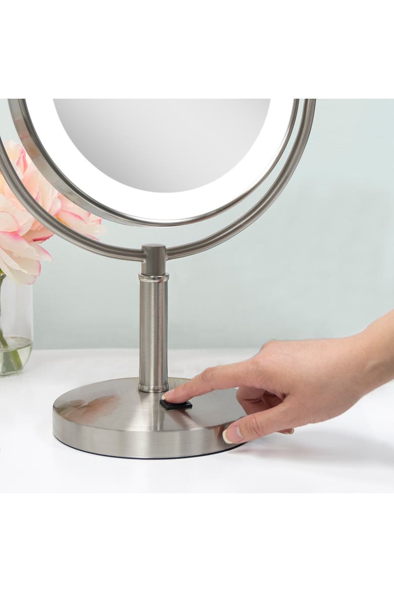 Laguna Lighted Makeup Mirror with 5X/1X Magnifications, Alternate, color, Satin Nickel