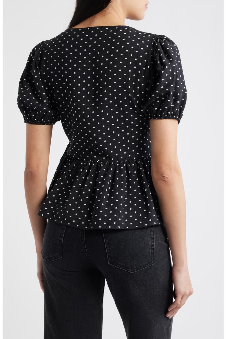 Polka Dot Wrap Top, Alternate, color, BLACK/ IVORY