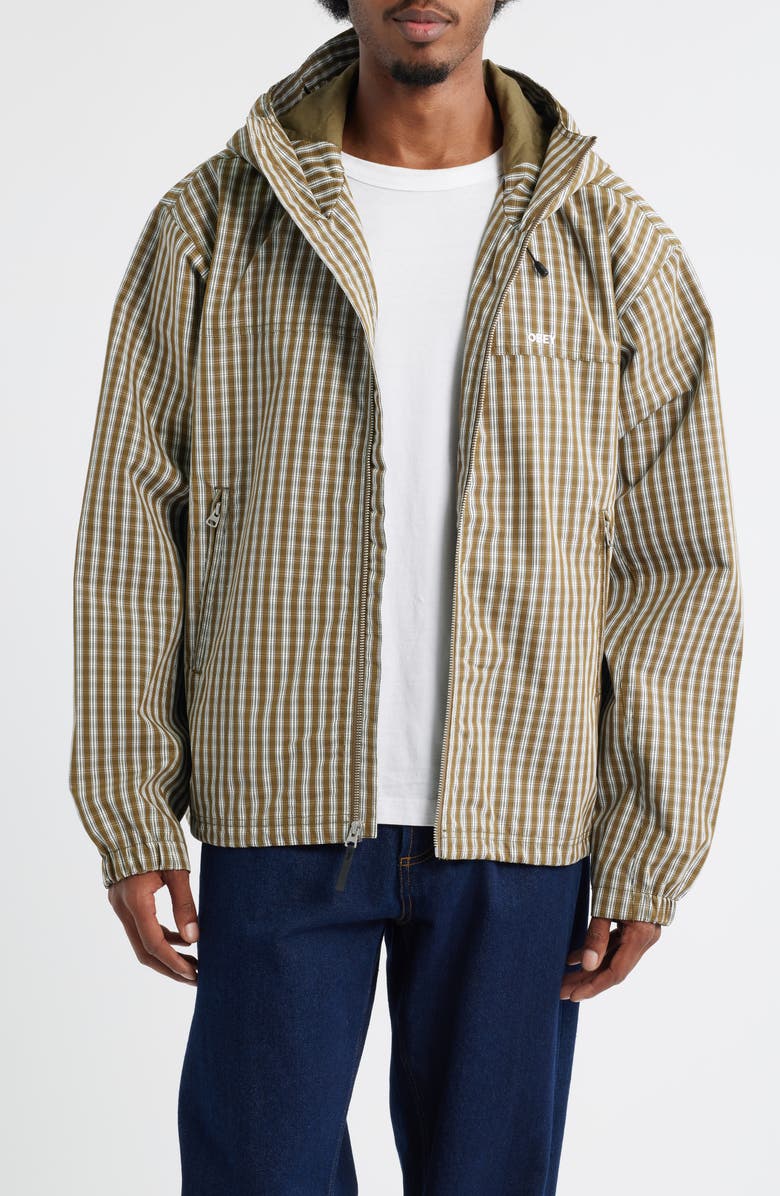 Obey Vista Oversize Plaid Hooded Canvas Jacket, Main, color, 