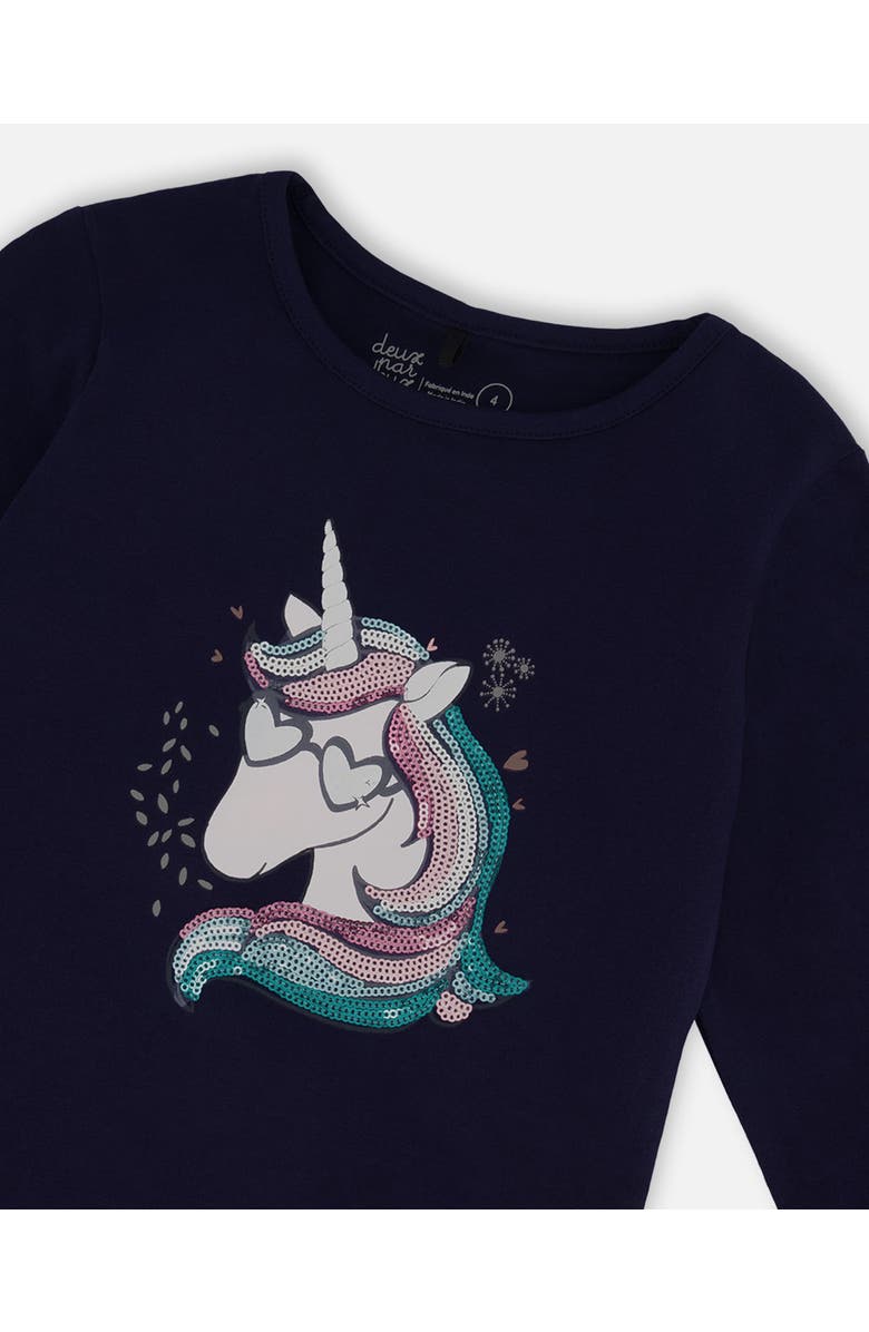 Deux par Deux Little Girl's Organic Cotton T-Shirt With Print Navy, Alternate, color, 