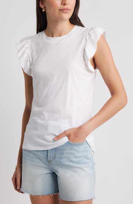 Caslon® Ruffle Sleeveless Pima Cotton Top