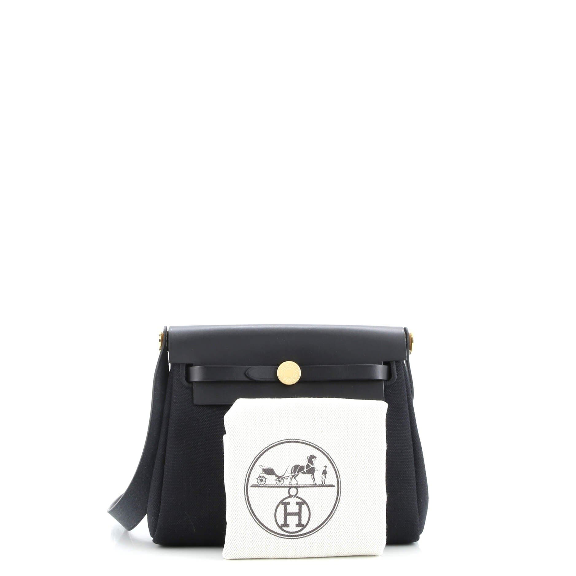 Pre-Owned Hermes Herbag Zip Toile and Leather 20, Alternate, color, Noir