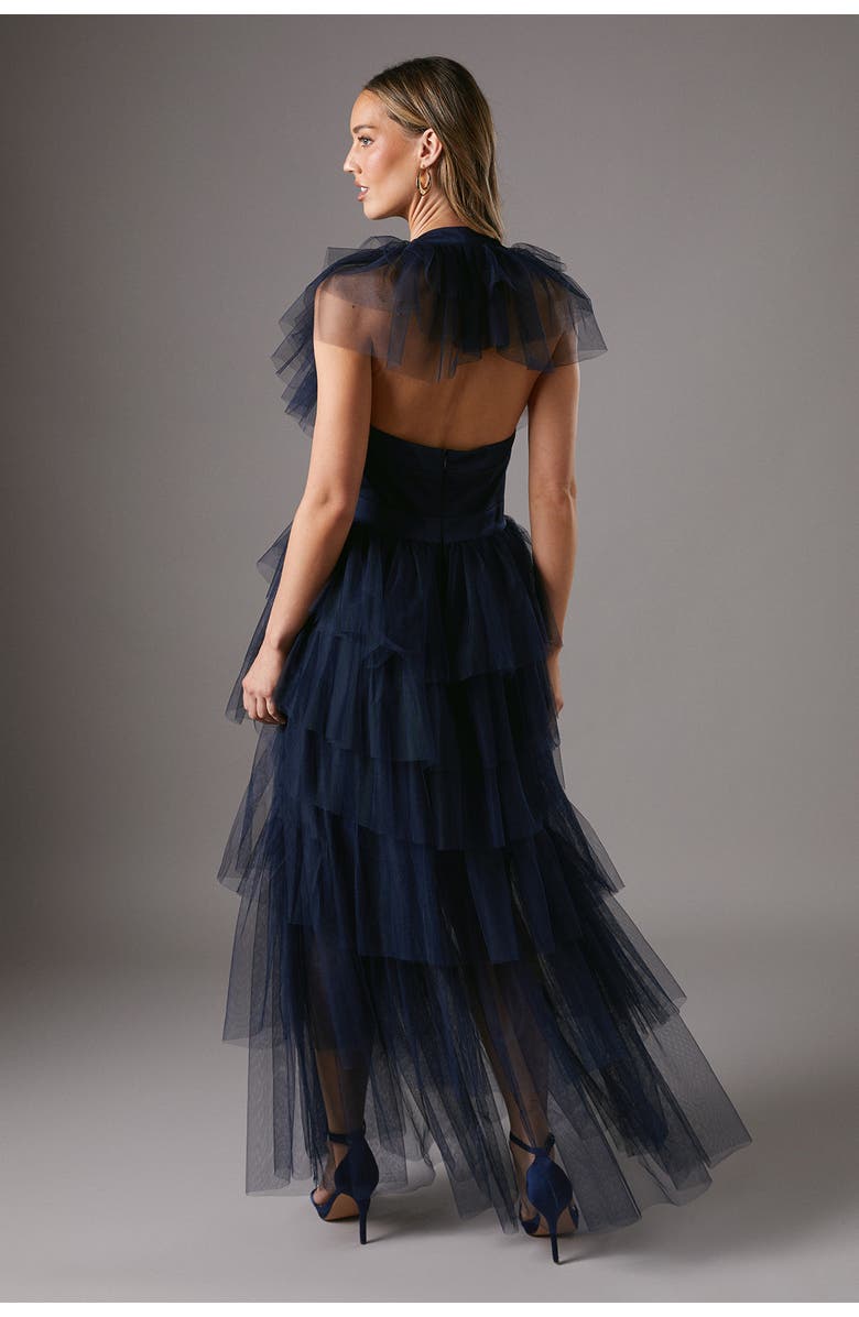 Coast Mesh V-Neck Halter Tiered Maxi Dress, Alternate, color, Navy