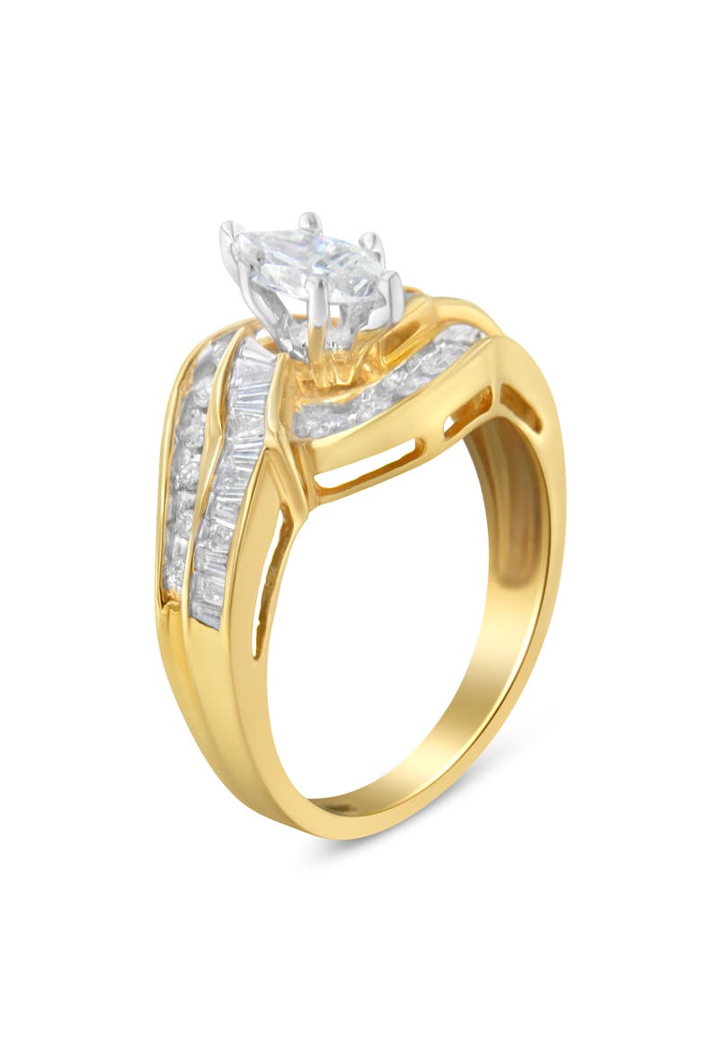 14K Gold 1 cttw Marquise Baguette and Round Diamond Bypass Ring, Alternate, color, Yellow