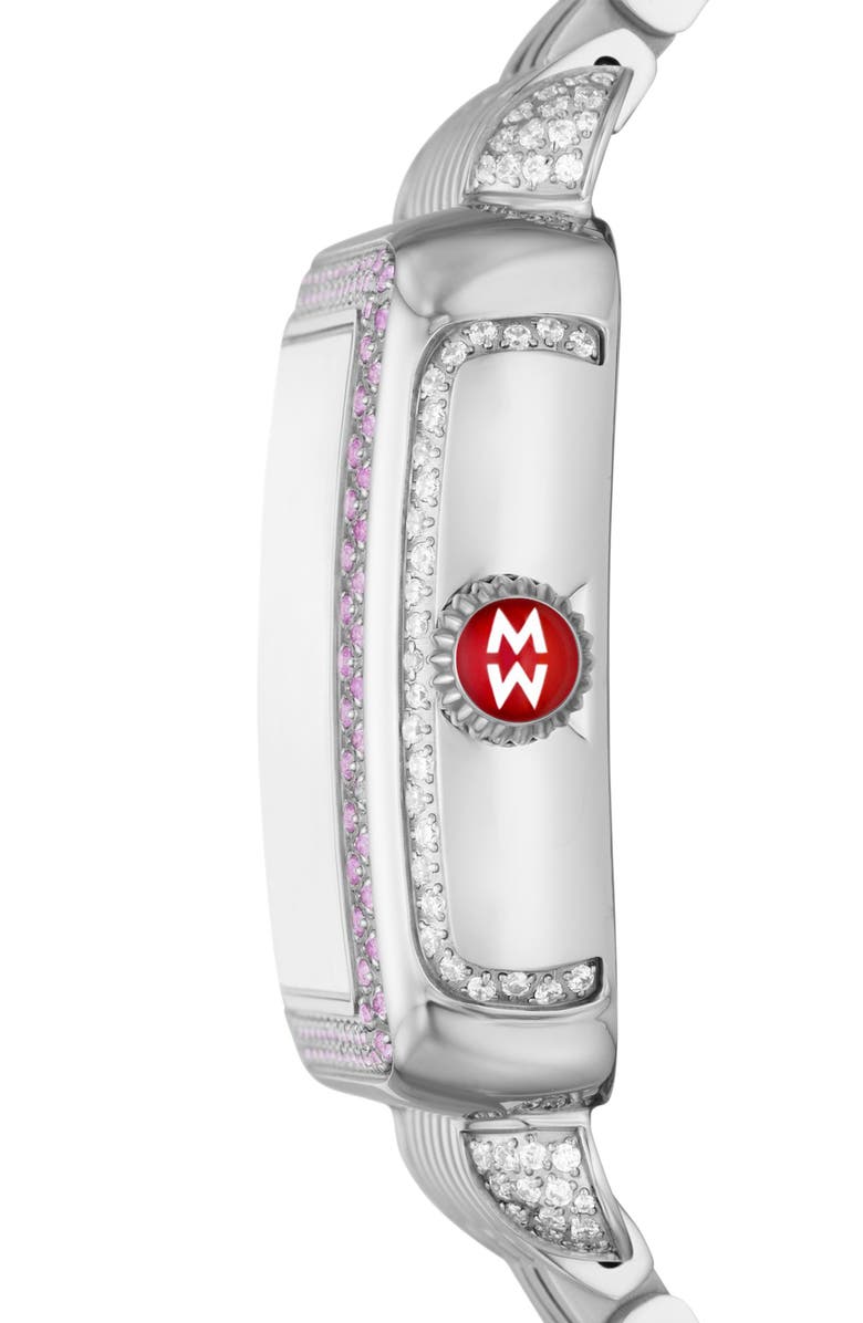 MICHELE Deco Madison Pink Sapphire & Diamond Bracelet Watch, 35mm, Alternate, color, 