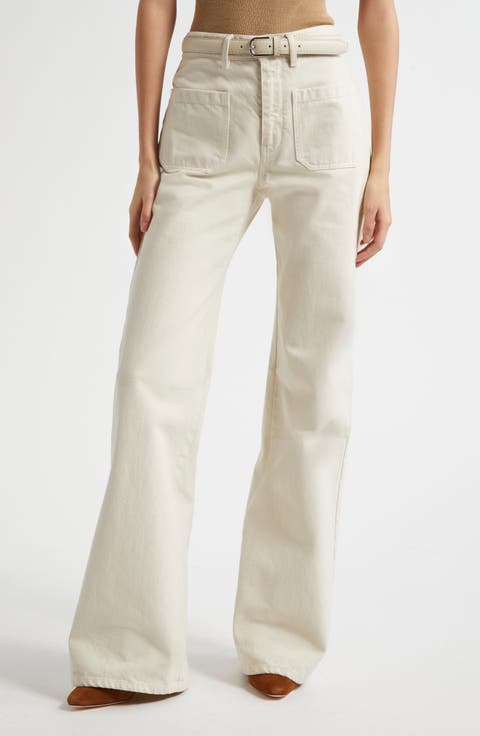 Florence Patch Pocket Flare Jeans (Stone)