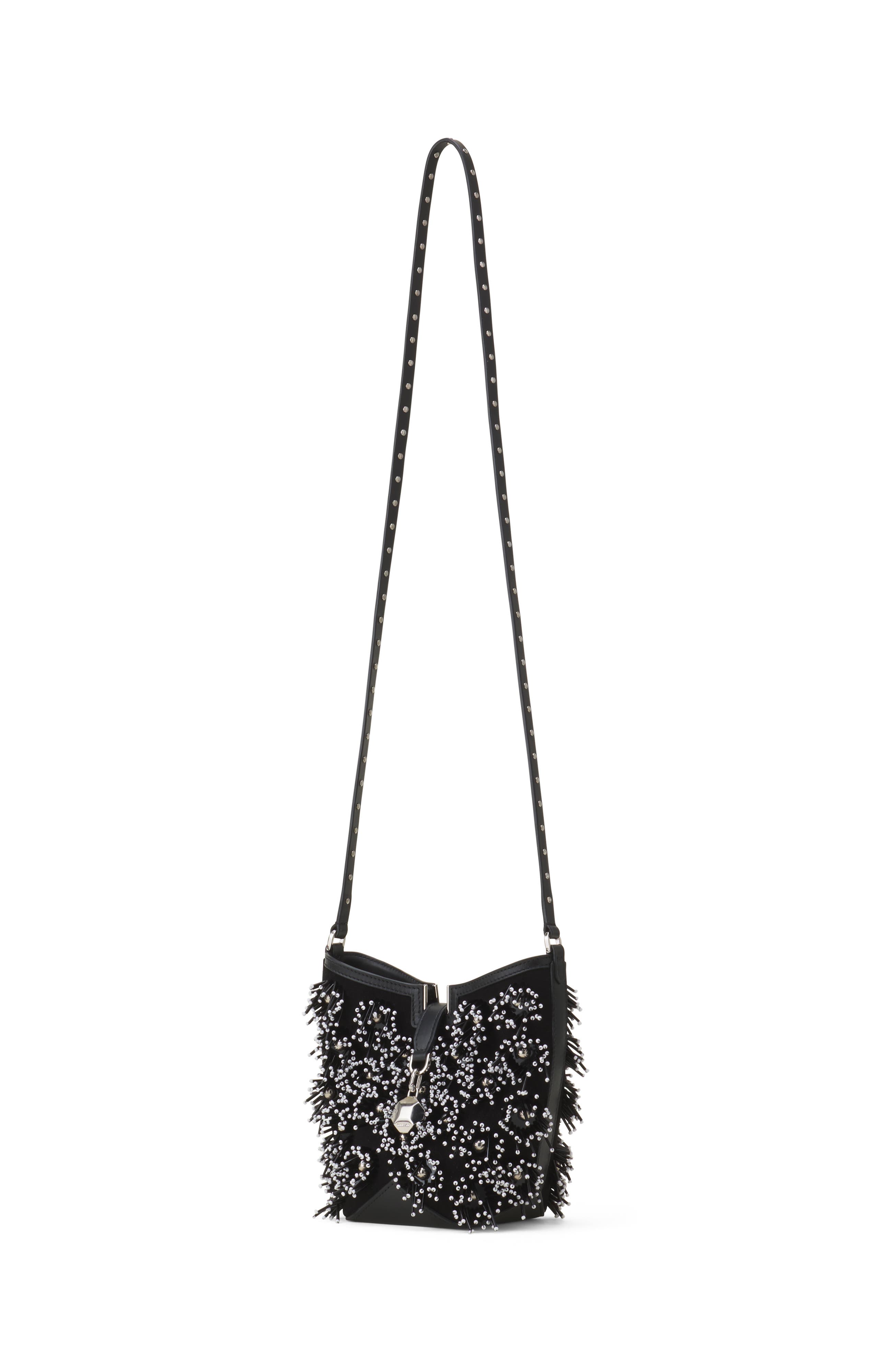 Catch By Lanvin Embroidered Leather Bucket Bag, Alternate, color, Black/Silver