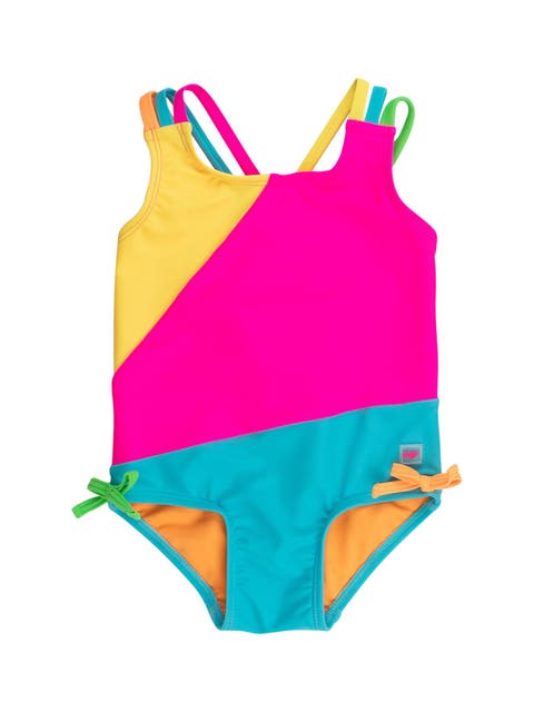 UPF50+ Sun Protected Color Block Cross-Back One Piece Swimsuit
