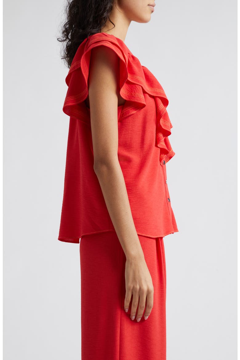 Lettie Ruffle Detail Button-Up Shirt, Alternate, color, FLAME