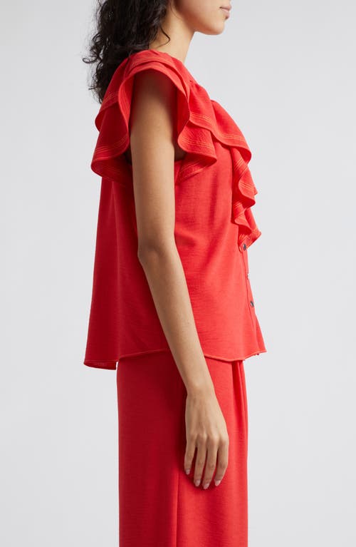 Ramy Brook Lettie Ruffle Detail Button-up Shirt In Flame