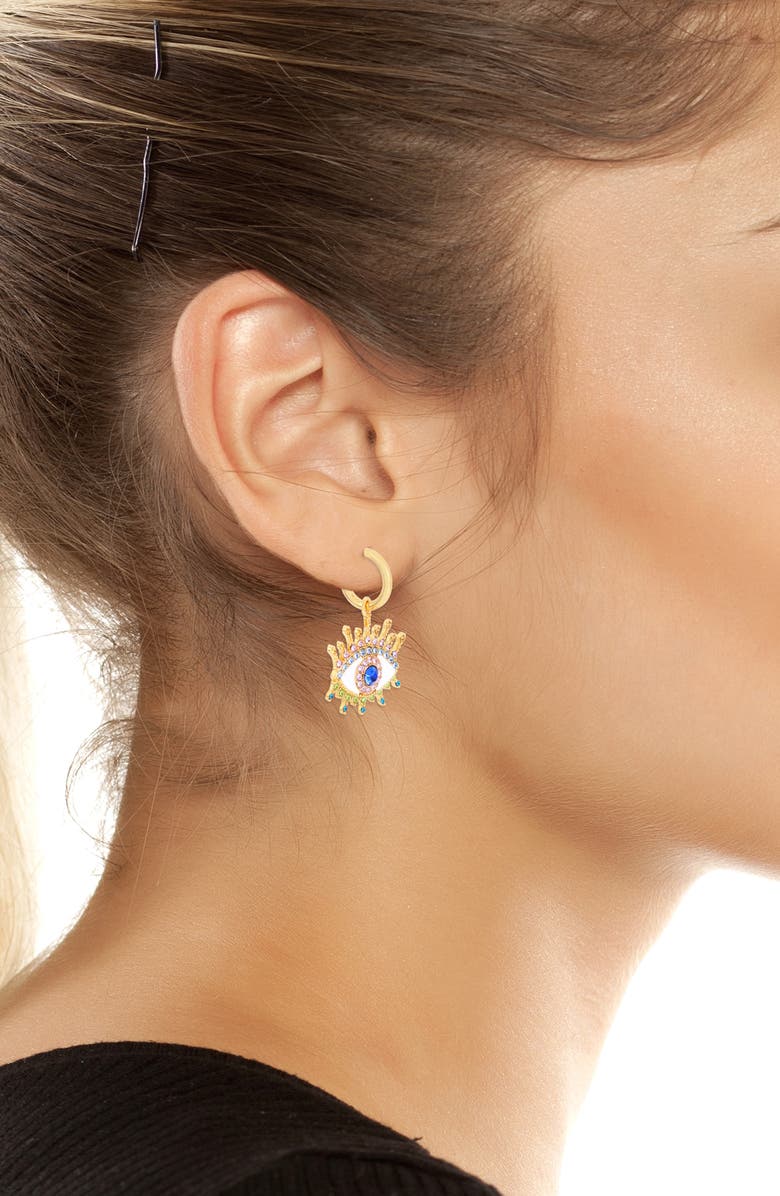 Kurt Geiger London Evil Eye Huggie Drop Earrings, Alternate, color, 