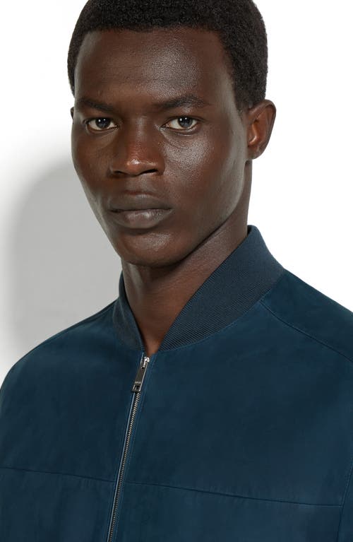 Shop Zegna Suede Bomber Jacket In Dk Blu Sld
