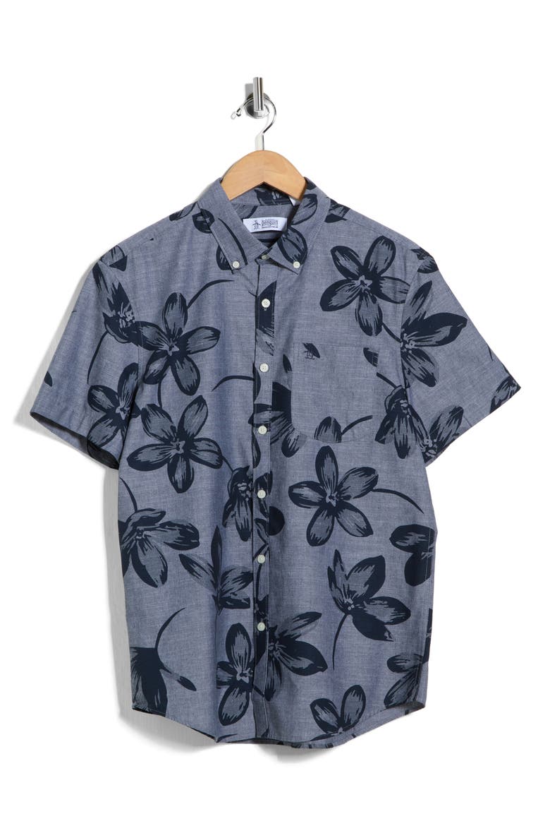 Chambray Flower Button-Down Shirt, Alternate, color, DARK SAPPHIRE