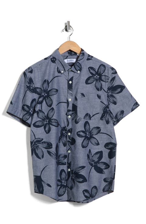 Chambray Flower Button-Down Shirt