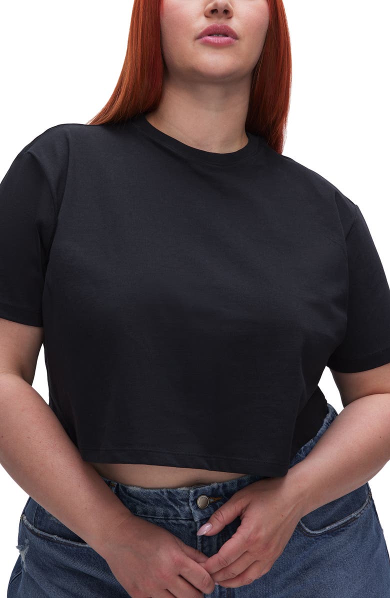 Good American Crop Cotton T-Shirt, Alternate, color, Black001