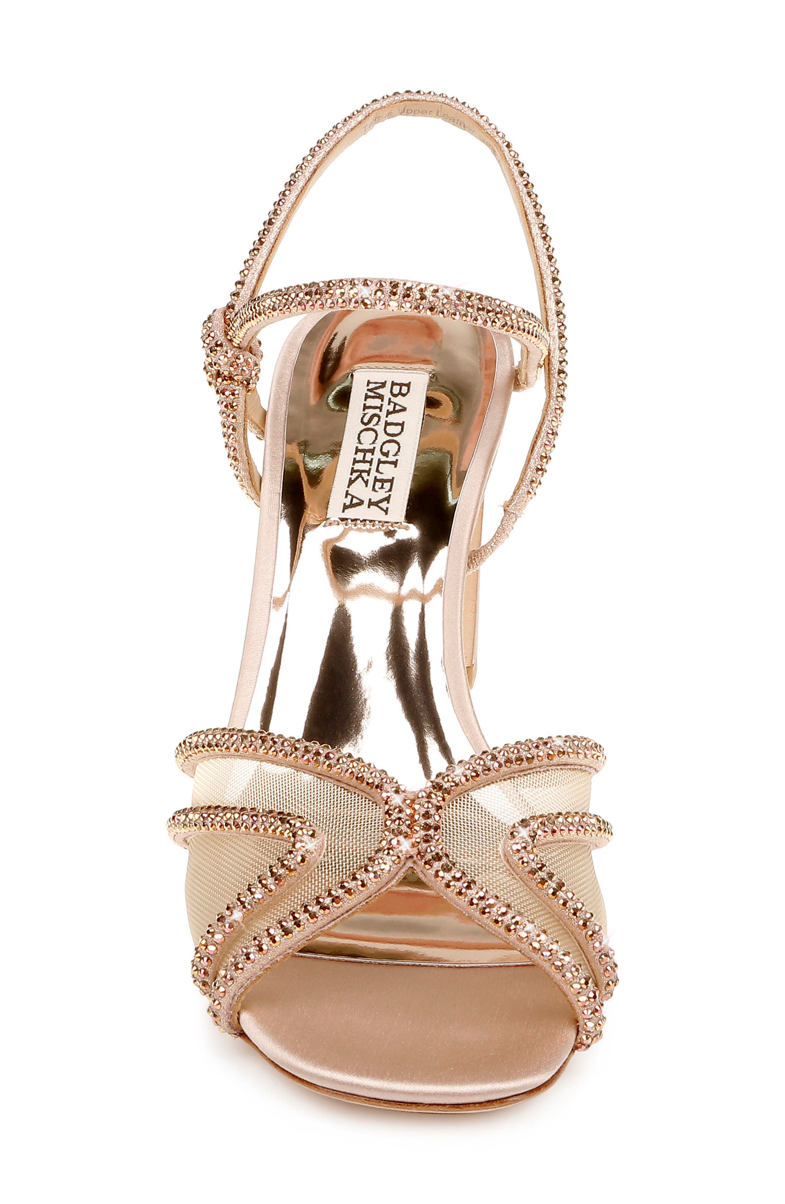 Badgely Mischka Collection Hey Embellished Sandal, Alternate, color, ROSE GOLD METALLIC FABRIC